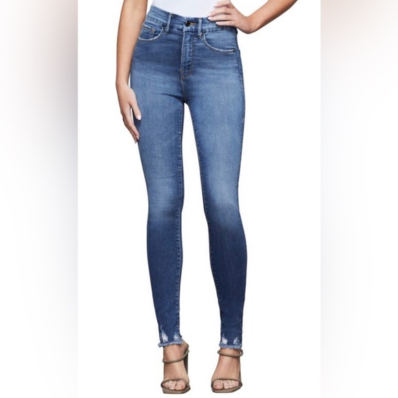 Good American Denim - GOOD AMERICAN Good Waist Frey Hem Skinny Blue Jeans Cotton Blend Plus Size 22